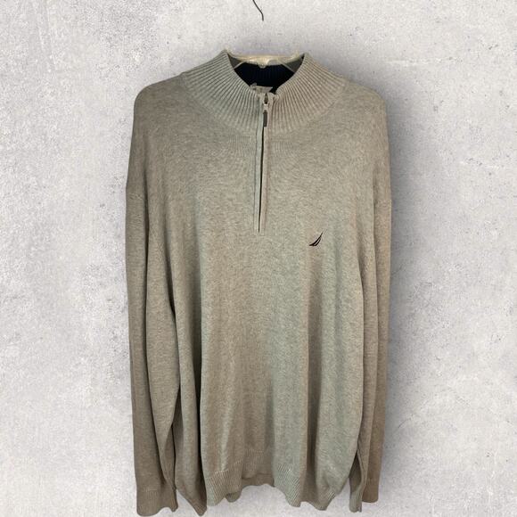 Nautica Men’s 3XL Sweater Big & Tall Quarter Zip Pullover Light Gray NWT - Picture 9 of 12